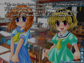 A screenshot of Higurashi, showcasing its NVL textbox. It takes up the whole screen and is semitransparent to show the background and sprites behind it.
