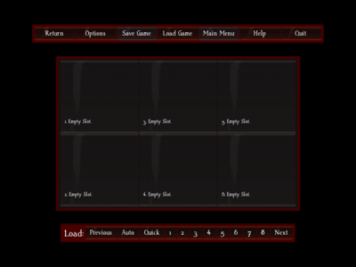 An example of a save-load screen in a game developed with Ren'Py.