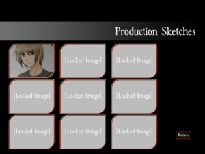 Jisei has an art gallery of production sketches, which initially starts with most of the images locked and obscured.